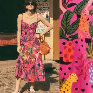 Farm Rio Pop Leopard Mixed Midi Dress